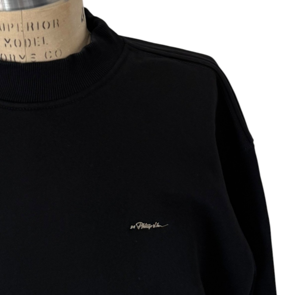 3.1 Phillip Lim Sweatshirt Mens M Black Mock Neck Metal Logo Cotton Heavyweight - Picture 2 of 9